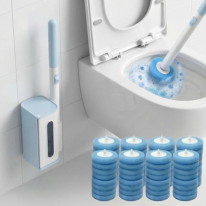 64 Count Value Pack: Disposable Toilet Brush Heads with Pre-Loaded Cleaner | KZKR Toilet Bowl Wand Refills for Bathroom Cleaning | Bulk Economy Pack