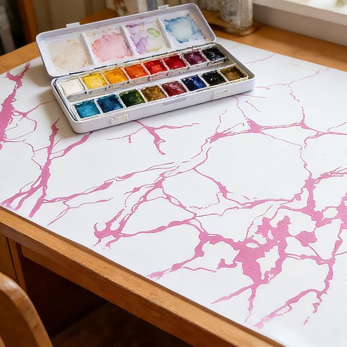 Pink Marble Pattern Shelf Liner, Non-Adhesive Non-Slip Thickened Drawer Liner, Easy to Clean Contact Paper for Kitchen Cabinets, Tool Box, Refrigerator, Includes Knife & Tape Measure.17.3×236.22inch