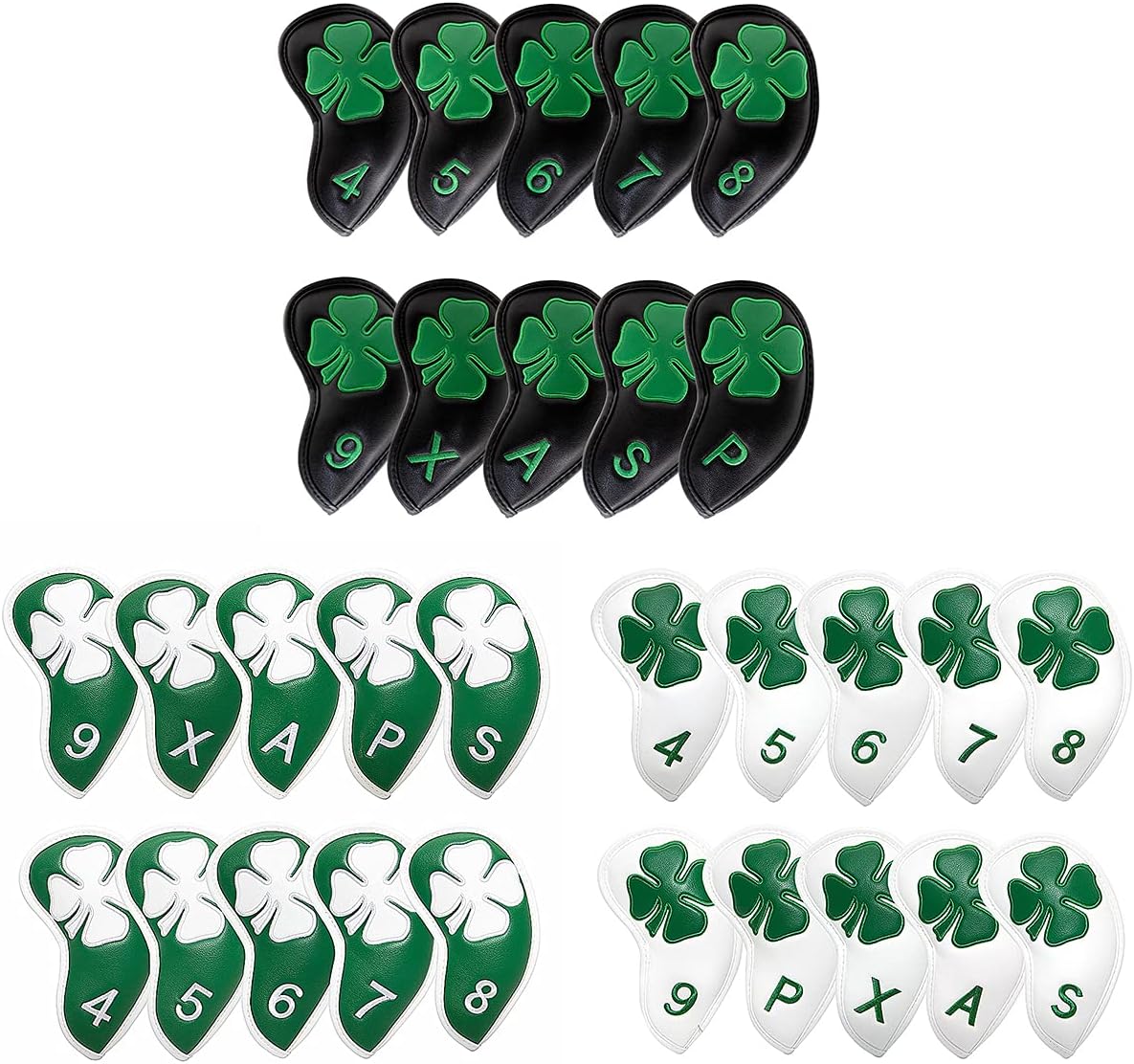 Lucky Clover Golf Iron Club Head Covers Headcovers Set, 10pcs Leather Golf Headcovers for Irons Gift for Men Women Golfer, Designed to fit All Brands