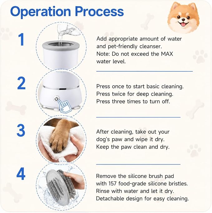 Electric Dog Paw Cleaner, Automatic Rotating Silicone Brush, USB Rechargeable Pet Foot Washer Cup, Portable Grooming Cleaning Tool for Small Medium Dogs & Cats | Automatic Rotating Cleaning Soft Silicone Bristles USB Rechargeable IPX7 Waterproof Detach...