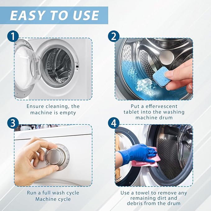 Washing Machine Cleaner Descaler 24 Pack, washing machine cleaning tablets deep Cleaning for HE Front Loader & Top Load Washer, Septic Safe Deodorizer,Clean Drum and Tub Seal,12 Month Supply
