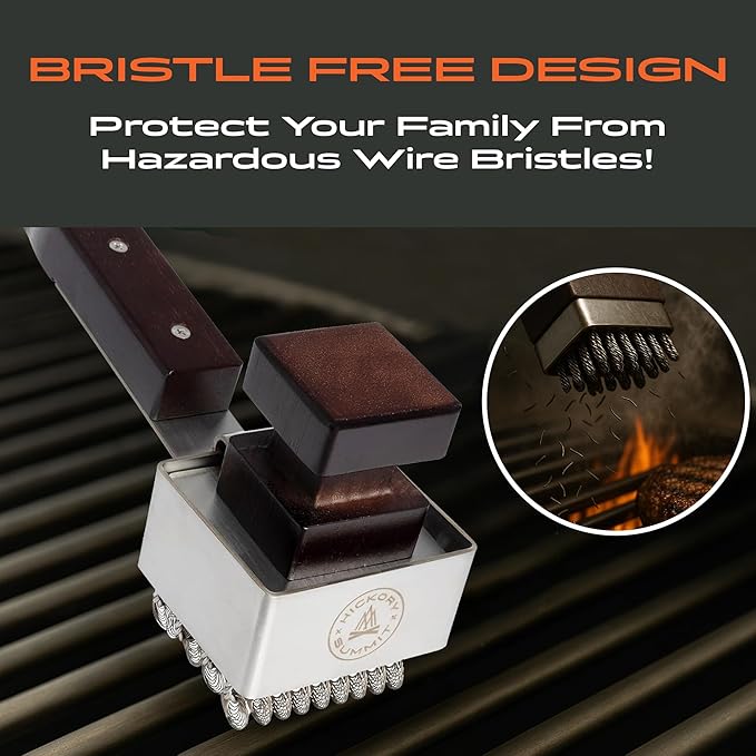 Steam Grill Brush Bristle-Free – Stainless Steel, No-Wire BBQ Grill Brush - Steams Ice as it Cleans Grates – 3 Lb., Heavy-Duty Cleaning Machine by Hickory Summit