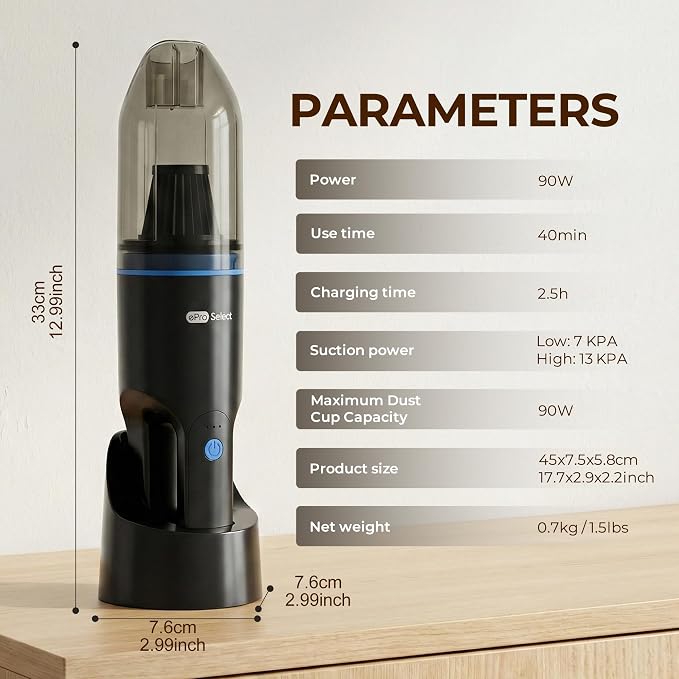 Mini Crumb Vacuum 10000Pa Brushless Motor Rechargeable Cordless Handheld Vacuum, Lightweight Portable Cleaner for Home Car Office Keyboard Sofa Furniture Pet Hair Dust Debris Crevices Tight Spaces