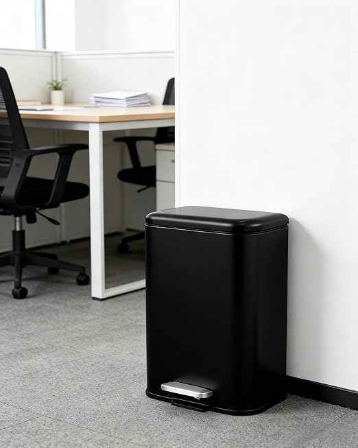 Garvee 5.2 gal Bathroom Trash Can, Step Garbage Can with Soft-Close Lid, Stainless Steel Recycling Bin with Removable Inner Bucket, Rectangular Waste Container for Kitchen, Living Room, Office, Black