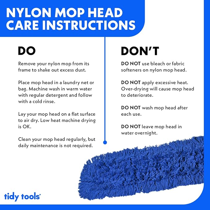 Commercial Dust Mop Replacement Head – 36 x 5 in. Cotton Nylon Reusable Mop Head – Industrial Dust Mop Refill for Floor Cleaning & Janitorial Supplies, Blue