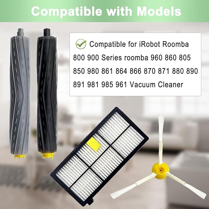 Replacement Parts for iRobot Roomba 800 900 Series 805 860 861 864 866 870 871 880 890 891 960 961 964 980 981 985, 17 PCS Replenishment Kit: 2 Rollers, 4 Filters, 4 Side Brushs, 5 Screws and 2 Tools