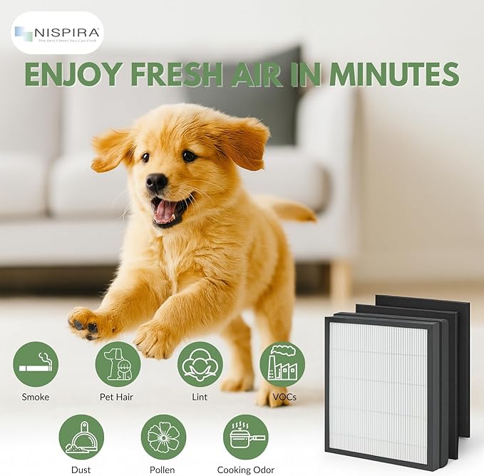 Nispira FAP-C01-A H13 HEPA Replacement Filter for Filtrete Air Purifier, IDYLIS AC-2119, IAP-10-100, IAPC-40-140, IAP-10-150, (3) HEPA (6) Activated Carbon Pre Filters