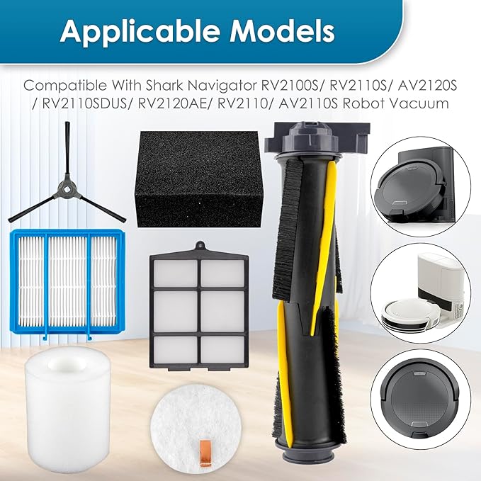 "(16 Pack) RV2100S Replacement Parts for Shark Navigator RV2100S/ RV2110S/ AV2120S/ RV2110SDUS/ RV2120AE/ RV2110/ AV2110S Robot Vacuum, Roller Brush, HEPA Filter, Foam Filter, Side Brush, Pre-filter"
