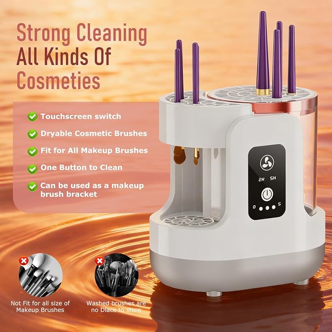 Electric Makeup Brush Cleaner Machine,Automatic Makeup Brush Cleaner with Dryer for Deep Cleaning,Make up Brush Cleaner Fit for All Size Makeup Brush