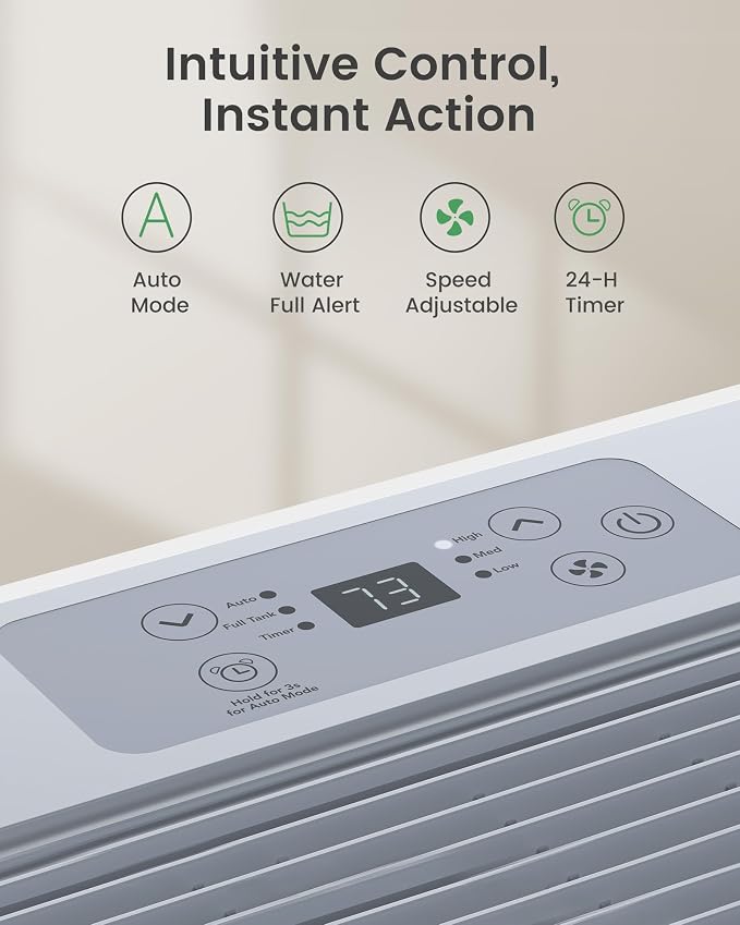 Waykar 5000 Sq.Ft Energy Star Dehumidifier for Basement & Home, 80 Pint/Day with Drain Hose & Tank, Ultra Quiet (40 dB), Smart Auto Comfort Mode