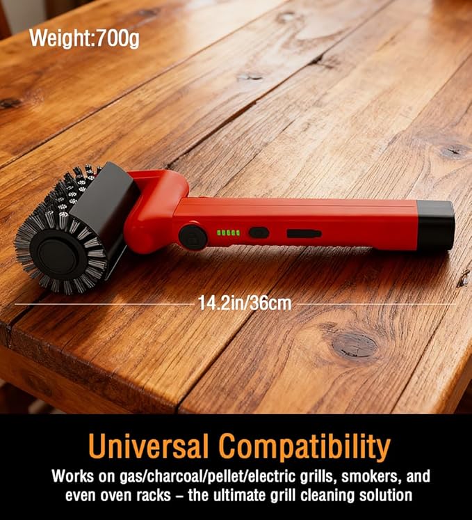 Electric Grill Brush - Safe Heavy Duty BBQ Cleaner with Dual-Speed, Stainless Steel Detachable Head, Stainless Grill Grate Cleaner for Charcoal Grill - Gifts for Grill Men/Dad (Red)
