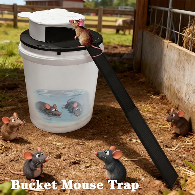 2 Packs Mouse Bucket Trap,Automatic Reset Flip and Slide Mouse Trap,Humane Rats Trap Indoor and Outdoor Use, Practical Tool for Catching Mice (2 Pack, White)