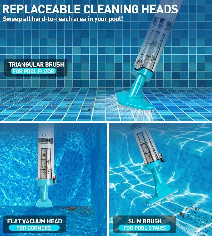 4-in-1 Cordless Rechargeable Small Pool Hot Tub Spa Pond Vacuum, Handheld Pool Cleaner Ideal for Spas, Hot Tubs Pond & Small Pools – 2026 New Model (Light Blue)
