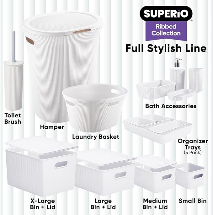 Superio Decorative Plastic Toilet Bowl Brush and Holder Set, Cleaner Scrubber for Bathroom (2, White)