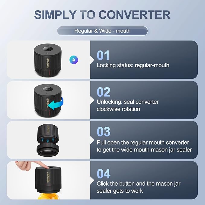 ATTIKBIZ Mason Jar Vacuum Sealer - Electric Vacuum Sealer for Jars with Wide and Regular Mouth Mason Jars, Vacuum Sealing Machine for Food Storage - Black