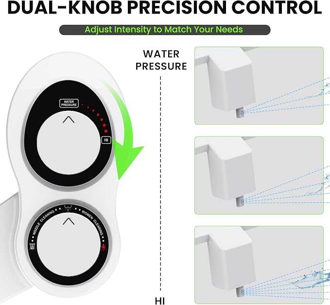 RV Bidet for Camper Toilet, Non-Electric Toilet Sprayer Attachment with Dual Nozzles, Adjustable Pressure, Front/Rear/Self Cleaning, Upgrade for Trailer, Motorhome, RV Bathroom (White-Black)