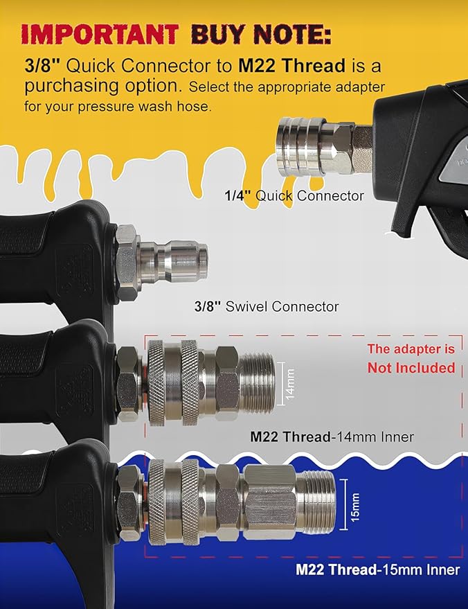 BOSEA Pressure Washer Gun with Swivel Connector, Nickel-Plated Real Copper Valve, Durable Swivel Gun with 1/4” Connector for Foam Cannon or Nozzles and 3/8" Quick Connect for Pressure Washers