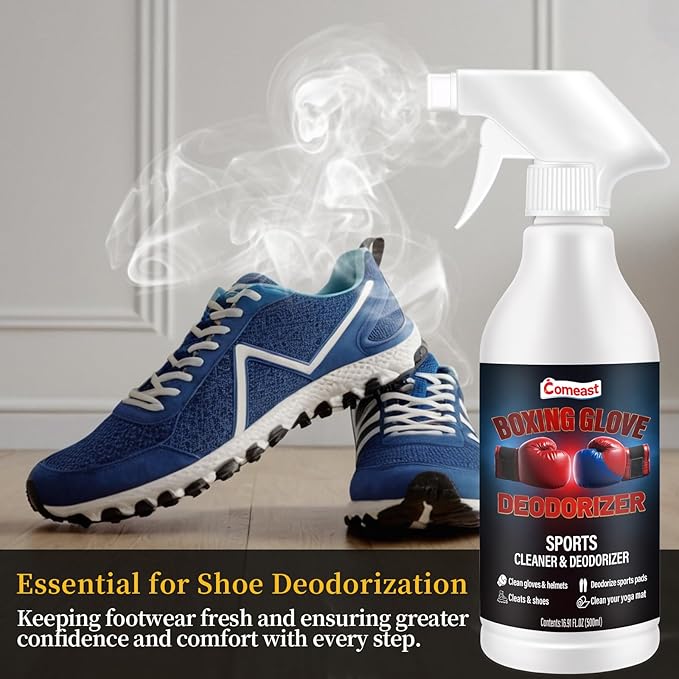 Boxing Glove Deodorizer Cleaner Spray(with Desiccant), Gym Equipment & Shoe Odor Eliminating Spray, Yoga Mat Cleaner, Natural Plant Based Sports Deodorizer, 16.91Fl Oz