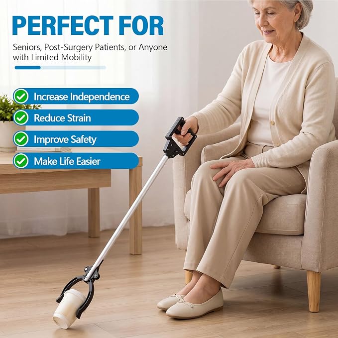 4 Pack Grabber Reacher Tool for Elderly, 31" Lightweight Reaching Aid with Full Handle, Trash Claw Grabber Pickup Stick for Seniors, Disabled, Post Surgery Recovery, Nursing Home Use