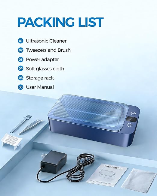 Ultrasonic Jewelry Cleaner,50khz Ultrasonic Cleaner Machine,17oz 316SUS Tank,5 Cleaning Modes,Suitable for Jewelry, Eyeglasses, Rings, Watch Bands, and Dentures (Blue)