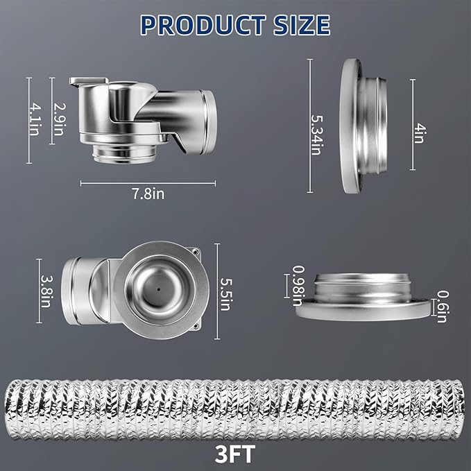 Magnetic Dryer Vent Coupling Connector Kit DV90 with Self-Aligning Magnets, Airtight Seal Easy to Clean Includes 3ft 4-Inch Hose & 2 Clamps