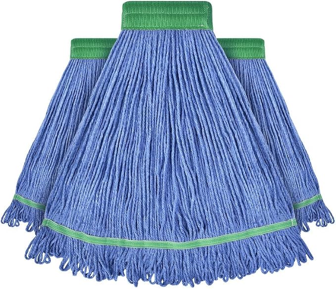 Onesimus 24 oz Heavy Duty Mop Head Replacement, 5 Inch Headband for Quick Change Handle, Blue Loop-End Cotton Blend String Wet Dry Floor Mop Refill Commercial Cleaning Supplies, 3 Pack Large
