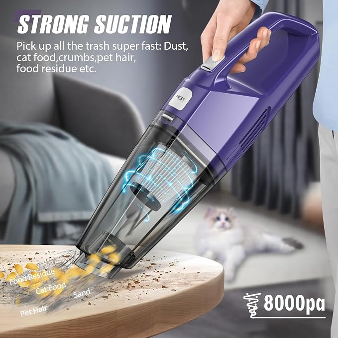 Handheld Vacuum Cordless — 3-In-1 Hand Held Vacuum Rechargeable With 8KPa Suction, Lightweight 1.7 Lbs Handheld Vac, Quick Dust Removal & Cleaning Tool With Accessories Storage For Car, Kitchen & Home