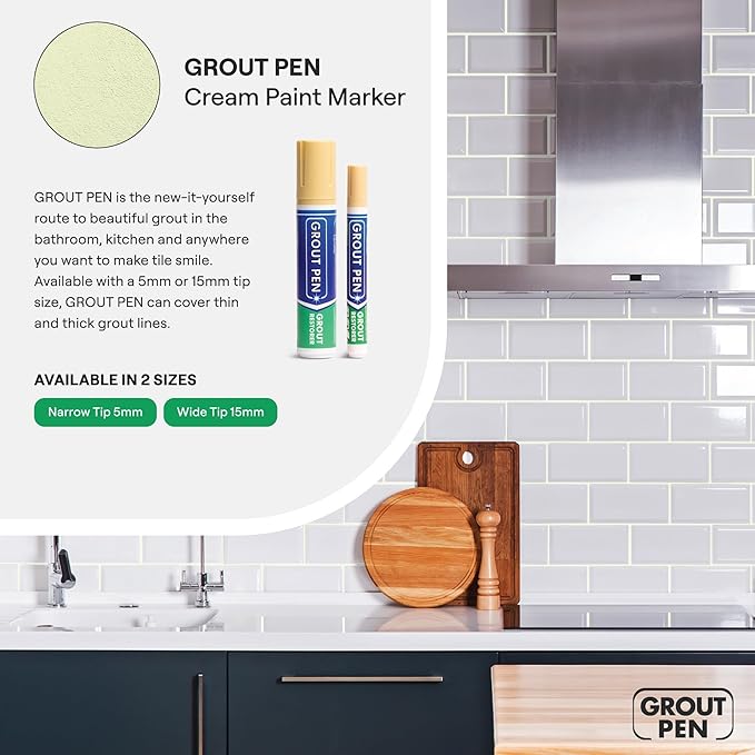 Grout Pen Tile Paint Marker: Cream 1 Pack and 2 Pack with Extra Tips (Narrow, 5mm) - Waterproof Grout Colorant and Sealer Pen to Renew, Repair, and Refresh Tile Grout - Cleaner Floor Pens