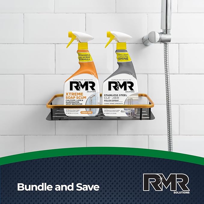 RMR Buildup Breakdown Bundle – Xtreme Soap Scum Remover + Stainless Steel Cleaner Polish, 2-Step Bathroom & Kitchen Cleaning Kit for Shower, Tub, Tile, Glass & Stainless Appliances, 2–32 Oz Bottles