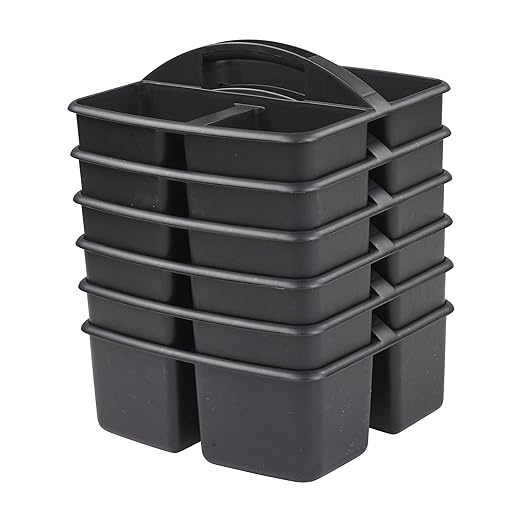 ECR4Kids 3-Compartment Small Plastic Caddy, Multipurpose Organization, Black, 6-Pack