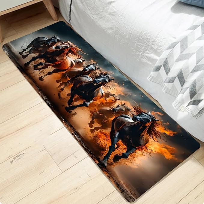 WODEJIA Non Slip Bath Rugs Sponge Foam for Bathroom,Flannel Mat Rug for Living Room, Absorbent MatS for Forlaundry Room and Kitchen,Galloping Steed Welcome Mat 47x18 Inches