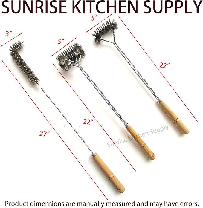 SUNRISE Fryer Brush with Long Handle (Stainless Steel, L, Single, and Double Brush)