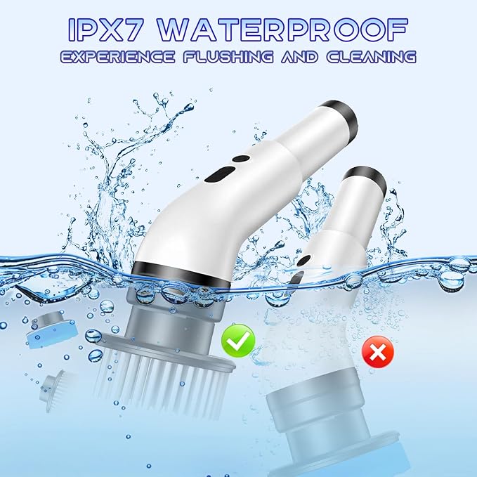 Electric Spin Scrubber, Cordless Bathroom Scrubber Brush with 9 Replaceable Heads,3-Speed Electric Scrubber with Adjustable Handle,IPX7 Shower Scrubber for Bathroom Tile,Kitchen Countertop,Car Trunk