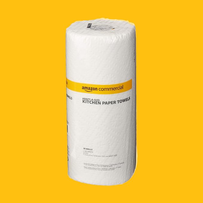 AmazonCommercial 2-Ply White Adapt-a-Size Kitchen Paper Towels, Absorbent, Thick, Individually Wrapped, 140 Towels per Roll (30 Rolls), 4200 Count