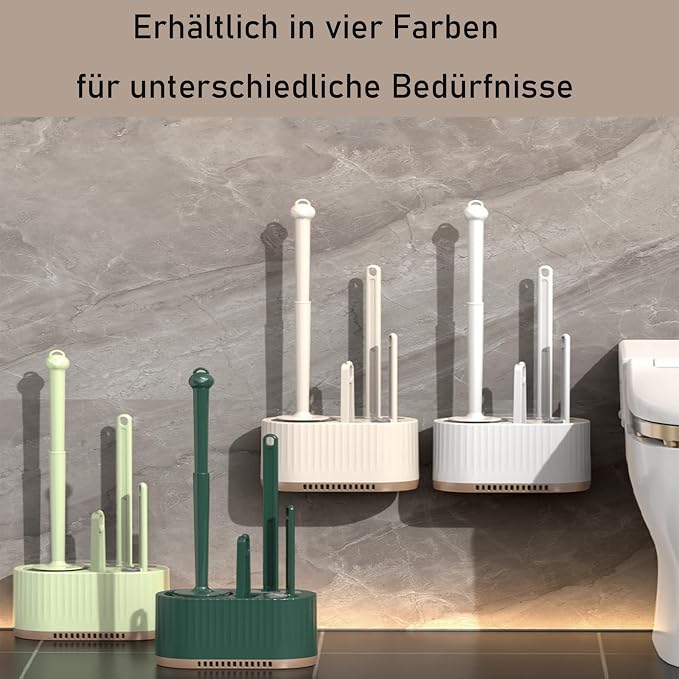 Basaza Toilet Brush and Holder Set Toilet Bowl Cleaning Brush and Holder for Bathroom Toilet Bowl Cleaner Brushes & Holders 4 in 1 Dark Green Bathroom Accessories Wall Mounted or Floor Standing