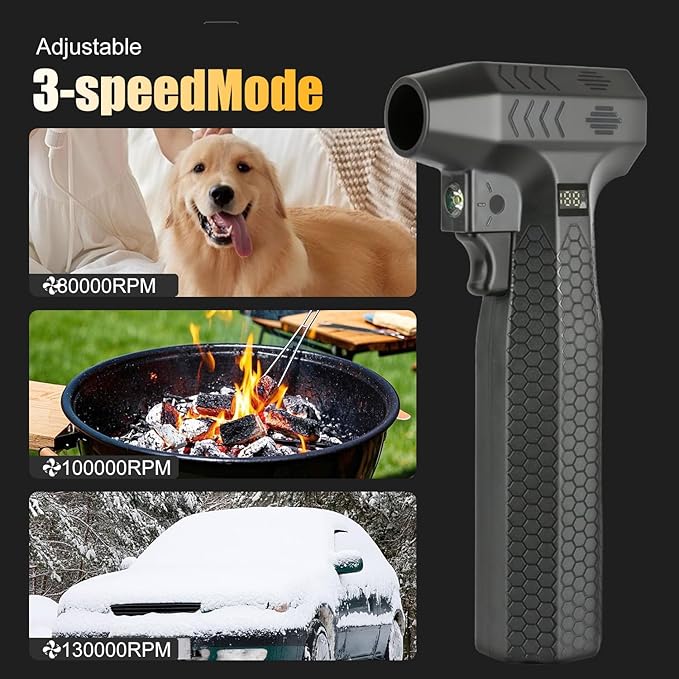 Compressed Air Duster, 1300000RPM-100000mA Battery LED Cordless Electric Air Duster Portable Blower, Charging Cell Phone, Turbo Fan Dusters for Computer Keyboard/Cleaning/Car/PC/Salon/Home