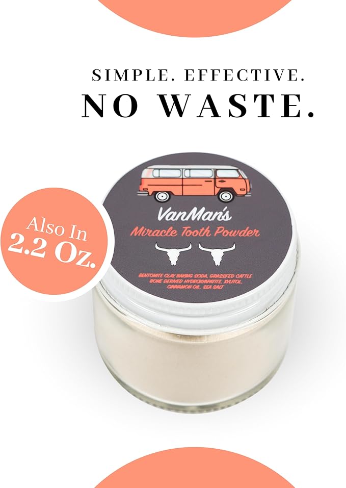 Vanman's - Tiny Cinna-Bone Tooth Powder - Fluoride-Free Remineralizing Tooth Powder with Baking Soda, Grassfed Cattle Bone, Cinnamon Oil, Sea Salt, Bentonite Clay for Teeth - 0.25 oz