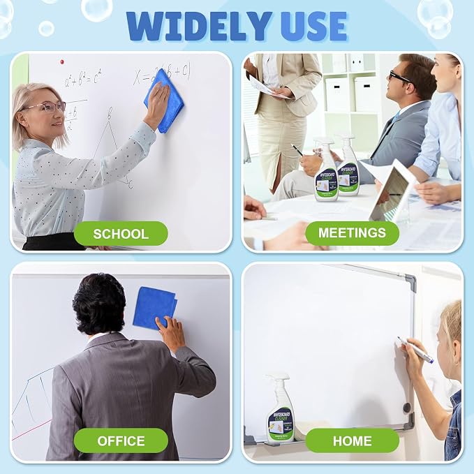 Fuyoooo 8 Pcs Whiteboard Cleaner Set 4 17 fl oz Dry Erase Board Liquid Cleaner with 4 Cloths White Board Cleaning Spray for Classroom Chalkboard Home Office