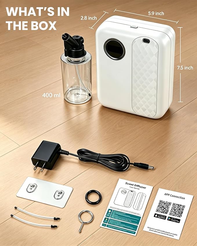 RoyAroma Waterless Essential Oil Diffuser for Home, Smart Scent Air Machine with Bluetooth App Control, Cold Air Diffuser for Large Rooms Up to 2000 Sq Ft, Wall Mount & Tabletop
