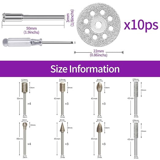 120Grit Diamond Grinding Bit Set for Dremel, Rotary Tool Grinding Cutting Wheel 1/8” Shank for Stone Glass Tile Jewelry Engraving Rock Etching Carving Metal Wood - 32Pcs