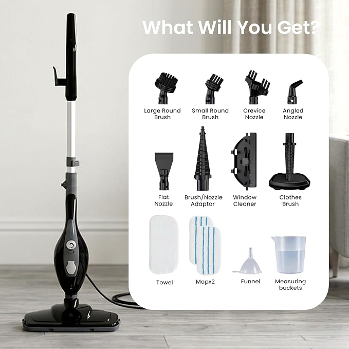Simple Deluxe 10-in-1 Steam Mop, 1550W Detachable Handheld Steam Cleaner with 16FT Cord & 2 Pads, Multi-Surface Floor Steamer for Hardwood, Tile, Carpet, Windows, Grey