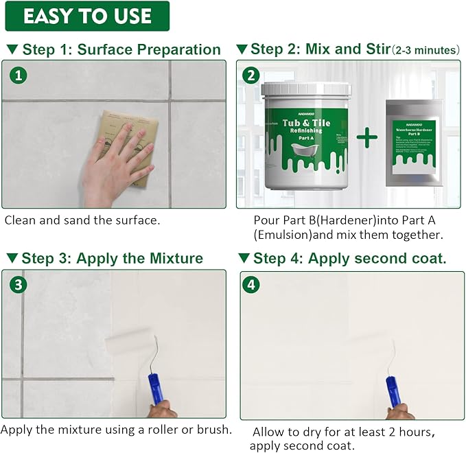 NADAMOO Tub and Tile Refinishing Kit (1kg / 35 oz, with tools, Dark Gray), DIY Bathtub Sink Reglaze Kit Countertop Paint Resurface Kit for Bathroom Kitchen Porcelain Enamel Fiberglass, Semi-matte Coat