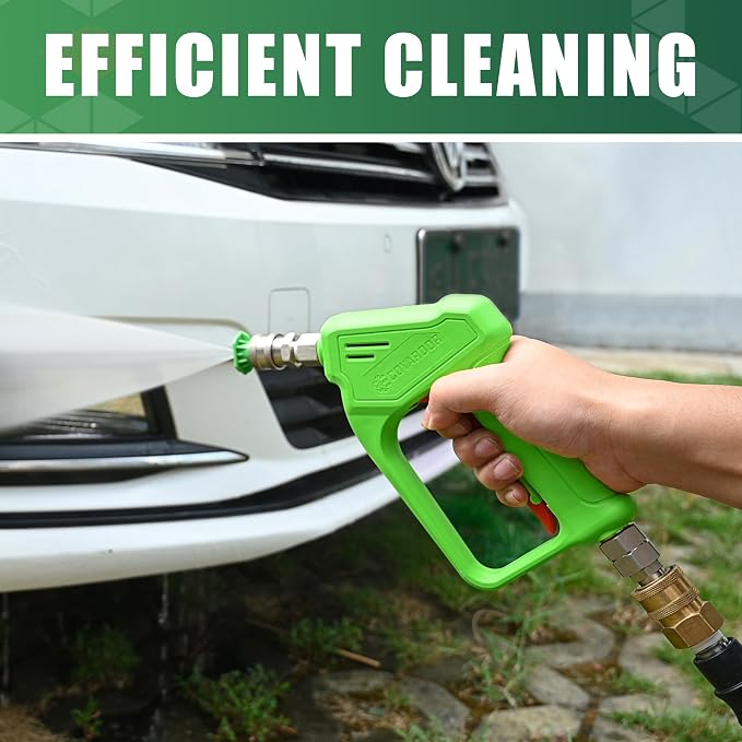 Pressure Washer Short Gun with Swivel 3/8" Male Plug & 1/4”Quick Connector Coupler - Comfortable Handle - Compatible with Foam Cannon for Car Wash 4000 PSI, Green