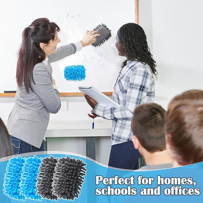 Sherr 24 Pcs Magnetic Microfiber Dry Erase Eraser Whiteboard Erasers Microfiber Shag Washable White Board Erasers Bulk for Markers Chalk Home Office(Blue,Gray)