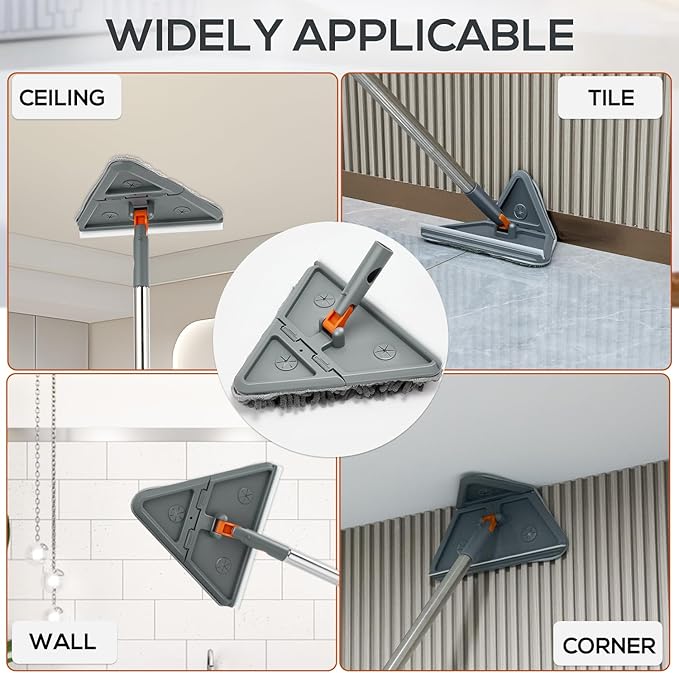 Base Board Cleaner Tool,Wall Cleaning Mop with 360° Rotation, 180° Folding Ceiling Duster Tool , Adjustable Long Handle for Effortless Walls, Window,Floor - 8 Replacement Cleaning Pads