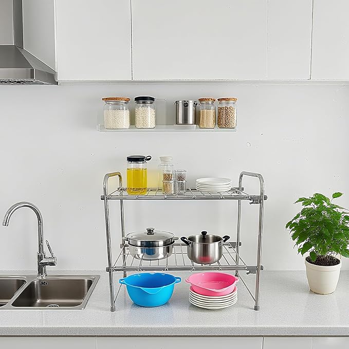Under Sink Organizers and Storage,2 Tier Expandable Under Cabinet Organizer Shelf for Under Kitchen Bathroom Sink Organizers and Storage