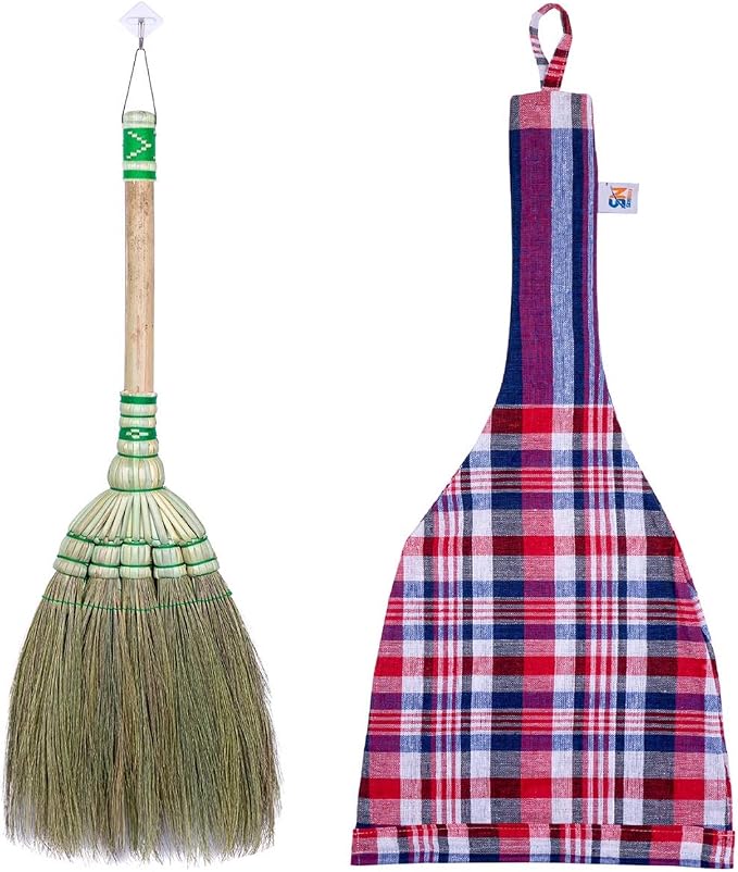 24-inch Tall of Thai Natural Grass Broom Asian Broom for RV's Camping Tent & Training Children Cleaning