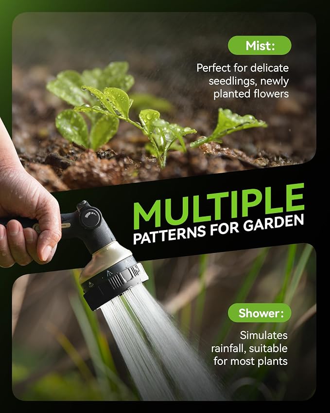 RainPoint Spray Nozzle & Quick Connector Combo | Effortless 8-Mode Zinc-Brass Garden Set