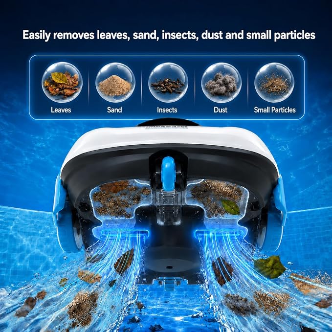 Robotic Pool Cleaner, Cordless Pool Vacuum with 19 GPM Powerful Suction, 2H Runtime and 3H Fast Charging, Dual Filters, Self-Parking, for Above Ground& In Ground Pools Up to 870 sq.ft