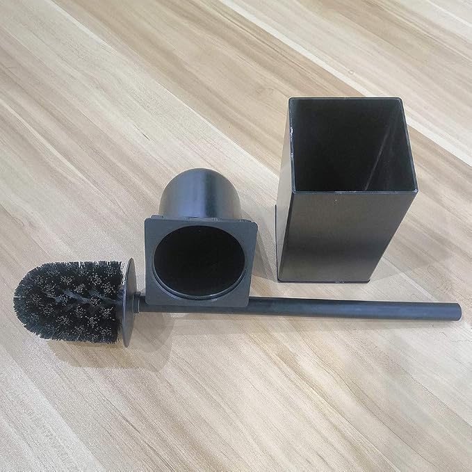 Freestanding Toilet Brush Holder for bathrooms 304 Stainless Steel Toilet Brush Stand Square Storage and Organization Rust Resistant 17-inch high Matte Black Finished